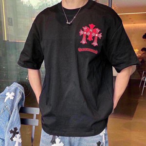 クロムハーツ  T シャツ レッドトリプルクロス ラインストーン 黒 正面着用
