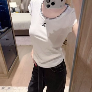 シャネル風 ダブルC 刺繍 白Tシャツ レディース きれいめ 大人可愛い 