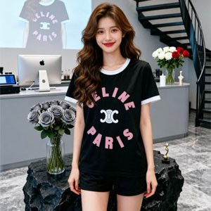 セリーヌ T シャツ ピンクロゴ リンガー