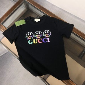 GUCCI カラフルロゴ 笑顔 プリント Tシャツ 大きいサイズ ブラック 黒 ユニセックス おしゃれ