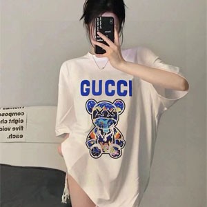 Gucci 半袖 Tシャツ 大きいサイズ トップス 熊 くま プリント クルー ネック tシャツ ゆったり 夏服