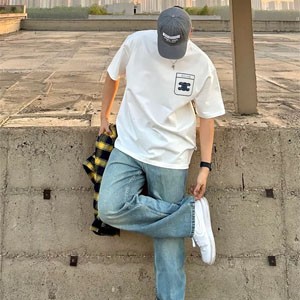 セリーヌ T シャツ デニム調トリオンフ ポケットプリント ホワイト 正面