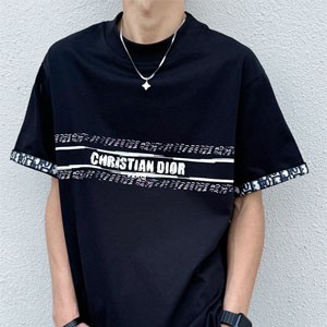 ディオール 高級感 T シャツ オブリーク装飾ベルト 黒 正面
