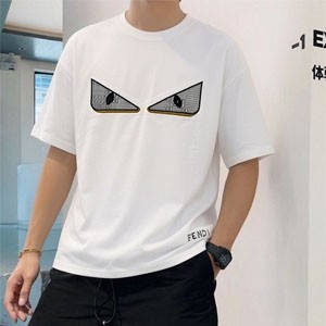 フェンディ ロゴ刺繍 バグズ モンスターアイ 半袖 Tシャツ メンズ ホワイト