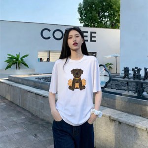 2026新品 フェンディゆるい tシャツ レディーストップス 可愛い くま 熊プリント ホワイト