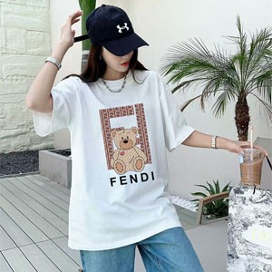 フェンディ モノグラム FFロゴ 半袖 Tシャツ クマ 熊柄 かわいい レディース ホワイト