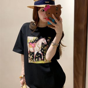 エルメス Tシャツ レディース コットン tシャツ 黒 ブランド 夏服