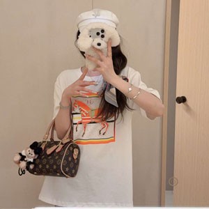 エルメス ラインストーン プリントTシャツ レディース 白 おしゃれ