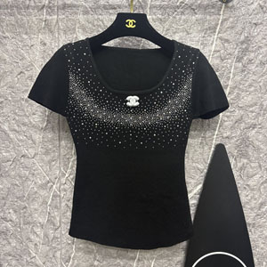 シャネル風 きらきらビジュー装飾 半袖 Tシャツ 上着 レディース 春 夏 ファッション