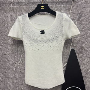 シャネル風 きらきらビジュー装飾 半袖 Tシャツ 上着 レディース 春 夏 ファッション