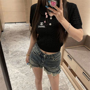 シャネル レディース サマーニット 半袖 ゆったり ブラック ホワイト ピンク