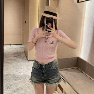 シャネル レディース サマーニット 半袖 ゆったり ブラック ホワイト ピンク