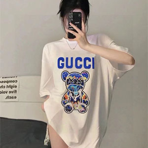 Gucci 半袖 Tシャツ 大きいサイズ トップス 熊 くま プリント クルー ネック tシャツ ゆったり 夏服