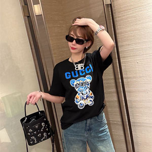 Gucci 半袖 Tシャツ 大きいサイズ トップス 熊 くま プリント クルー ネック tシャツ ゆったり 夏服