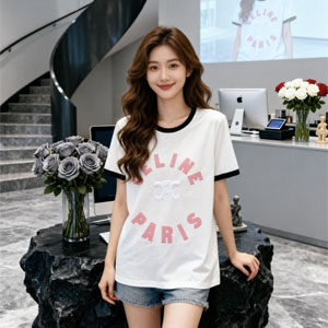 セリーヌ T シャツ ピンクロゴ リンガー