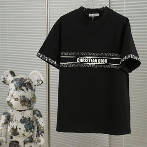 ディオール 高級感 T シャツ オブリーク装飾ベルト 黒 正面