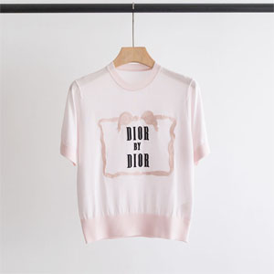 ディオール T シャツ リボン刺繍 ピンク 正面