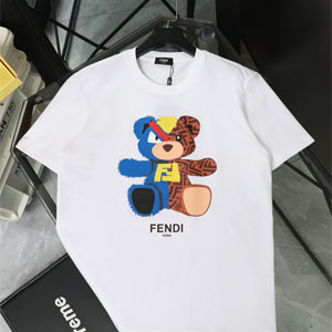 フェンディ風 半袖Ｔシャツ クマ 熊プリント クルーネック 白 レディーストップス
