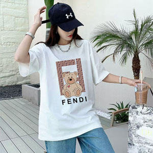 フェンディ モノグラム FFロゴ 半袖 Tシャツ クマ 熊柄 かわいい レディース ホワイト