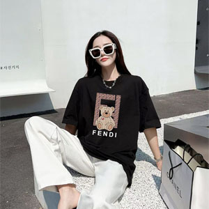 フェンディ モノグラム FFロゴ 半袖 Tシャツ クマ 熊柄 かわいい レディース ホワイト