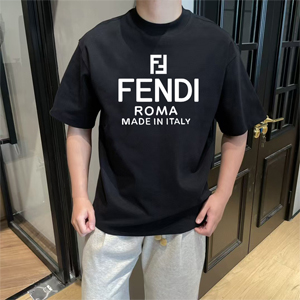 FENDI ロゴ コットンTシャツ クルーネック メンズ 白