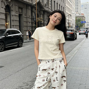 エルメス風 Hロゴ Tシャツ レディース インターロック ワイドパンツ セットアップ 上下2点セット