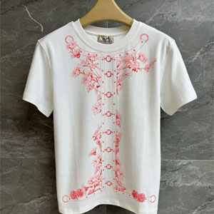 エルメス マキシプリント Tシャツ トップス 綿100％ ブラック/ホワイト